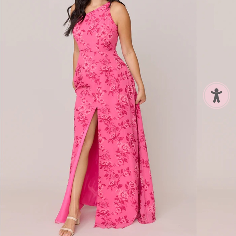 ISO!!!! Revelry Hot Pink Floral One-Shoulder Evening Gown with Front Slit
